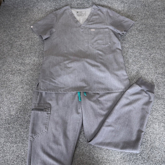 FIGS Catarina Zamora Scrub Top Pants Set Women Gray Medium 32x29 Nursing Uniform