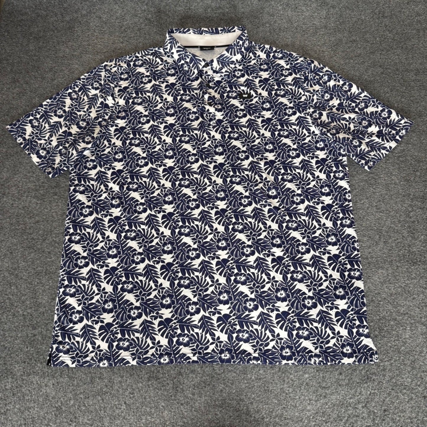 PXG Parsons Xtreme Golf Mens 2XL Floral Hibiscus Polo Shirt Navy Golf Stretch