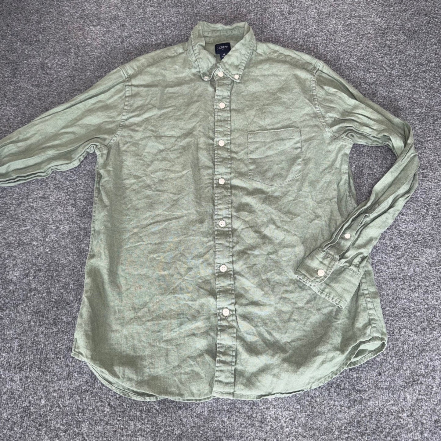 J Crew Linen Blend Shirt Mens Medium Green Button Down Casual Summer Lightweight