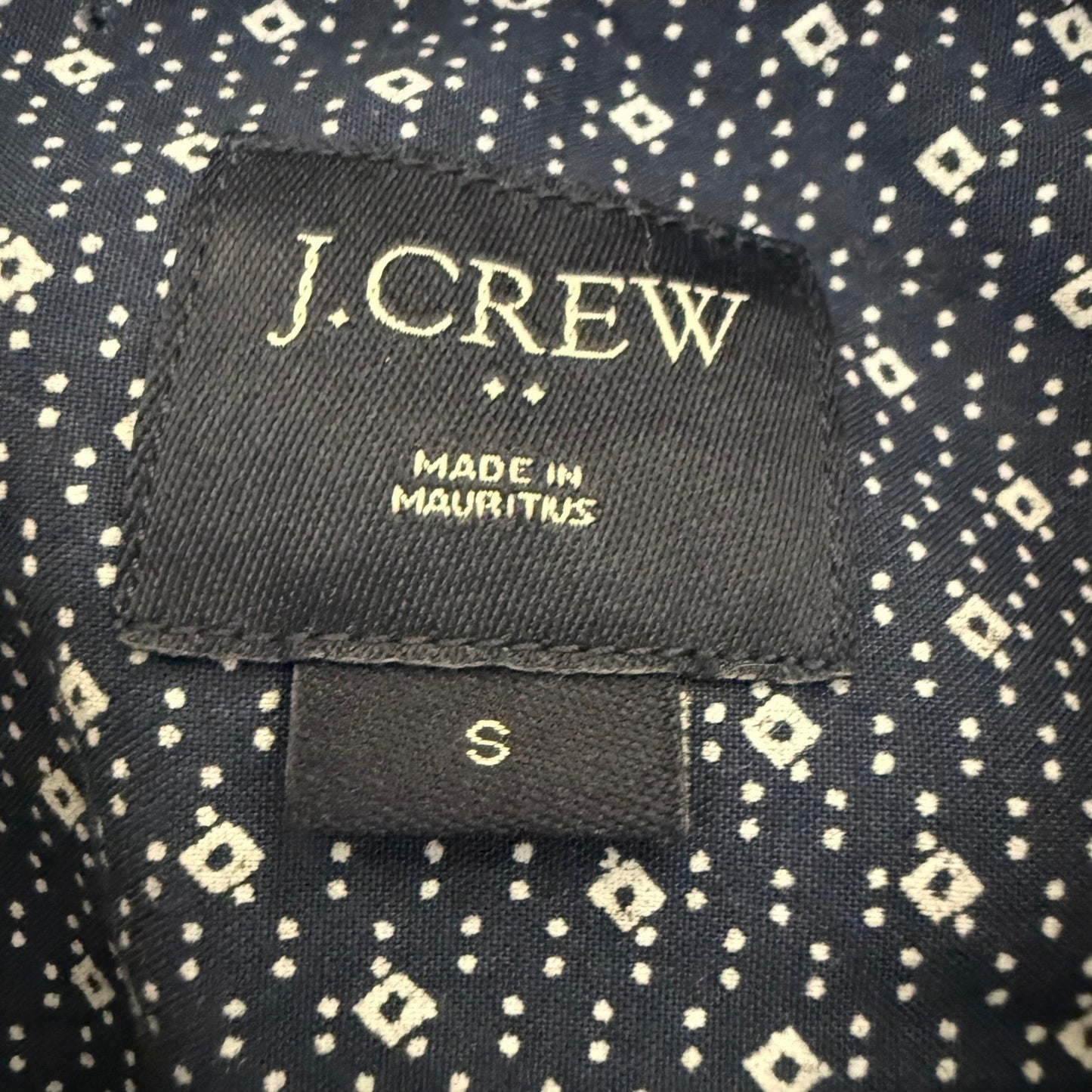 J.Crew Mens Navy Blue Geometric Diamond Print Cotton Short Sleeve Shirt Small