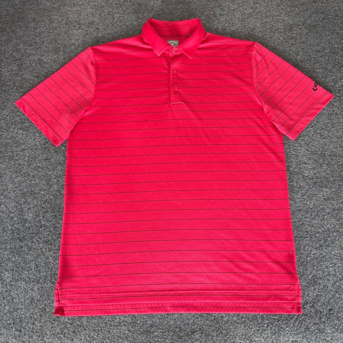 Callaway Golf Polo Shirt Mens Medium Pink Striped Opti Dri Short Sleeve Stretch