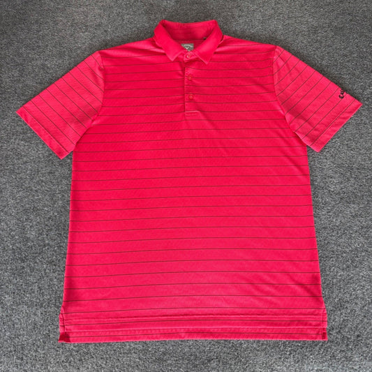 Callaway Golf Polo Shirt Mens Medium Pink Striped Opti Dri Short Sleeve Stretch