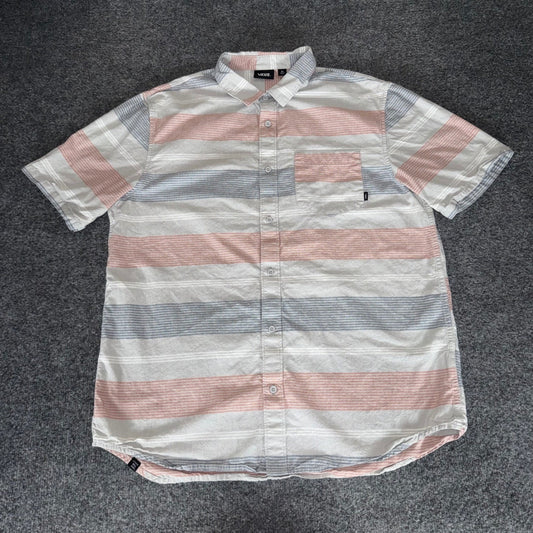 Vans Mens XL Striped Short Sleeve Button Up Shirt Casual Beach Skate Summer