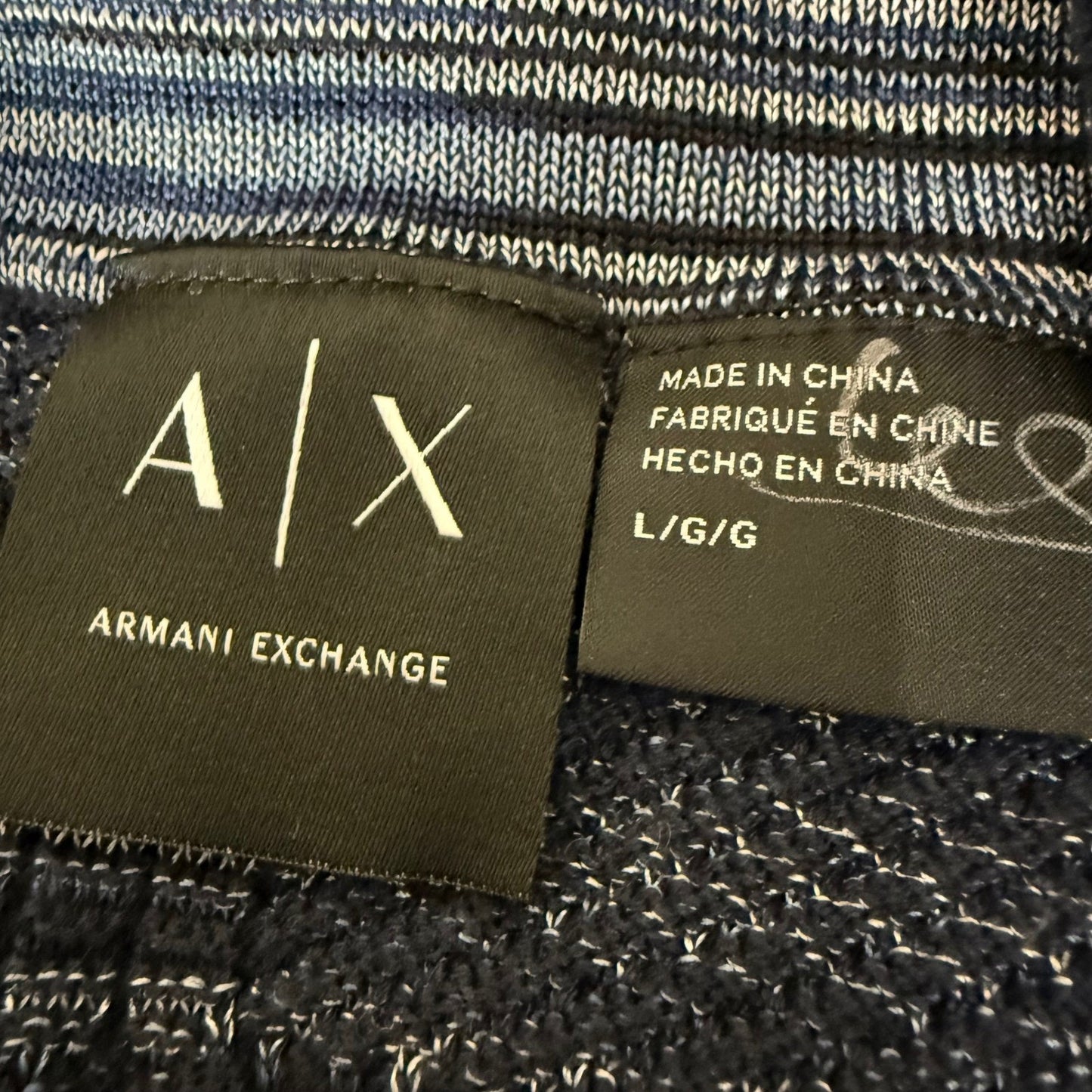 Armani Exchange Mens Navy Blue Textured Shawl Collar Pullover Sweater Large