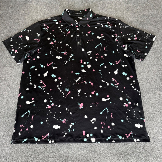 Byrdgang Mens 2XL Black Paint Splatter Performance Polo Shirt Short Sleeve Top