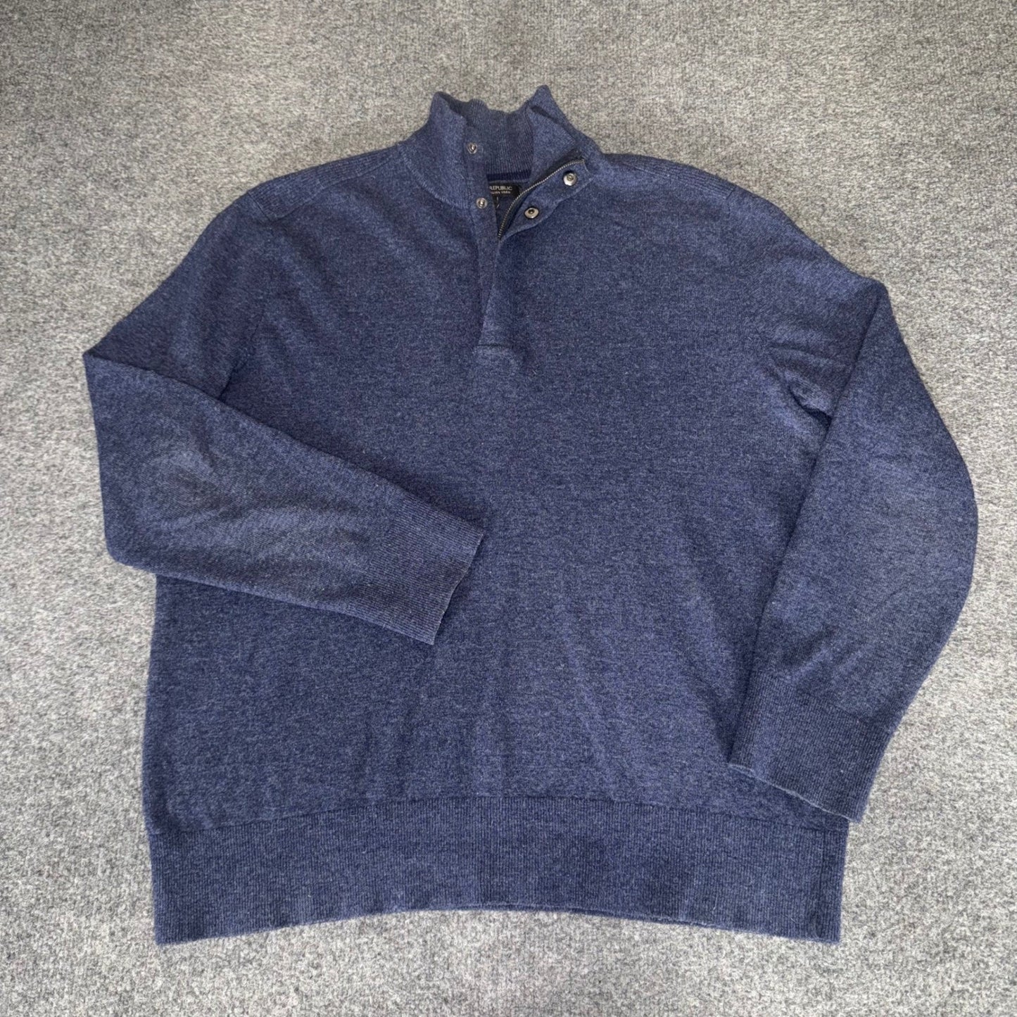 Banana Republic Mens Merino Wool Blend 1/4 Snap Zip Sweater Navy Blue Large