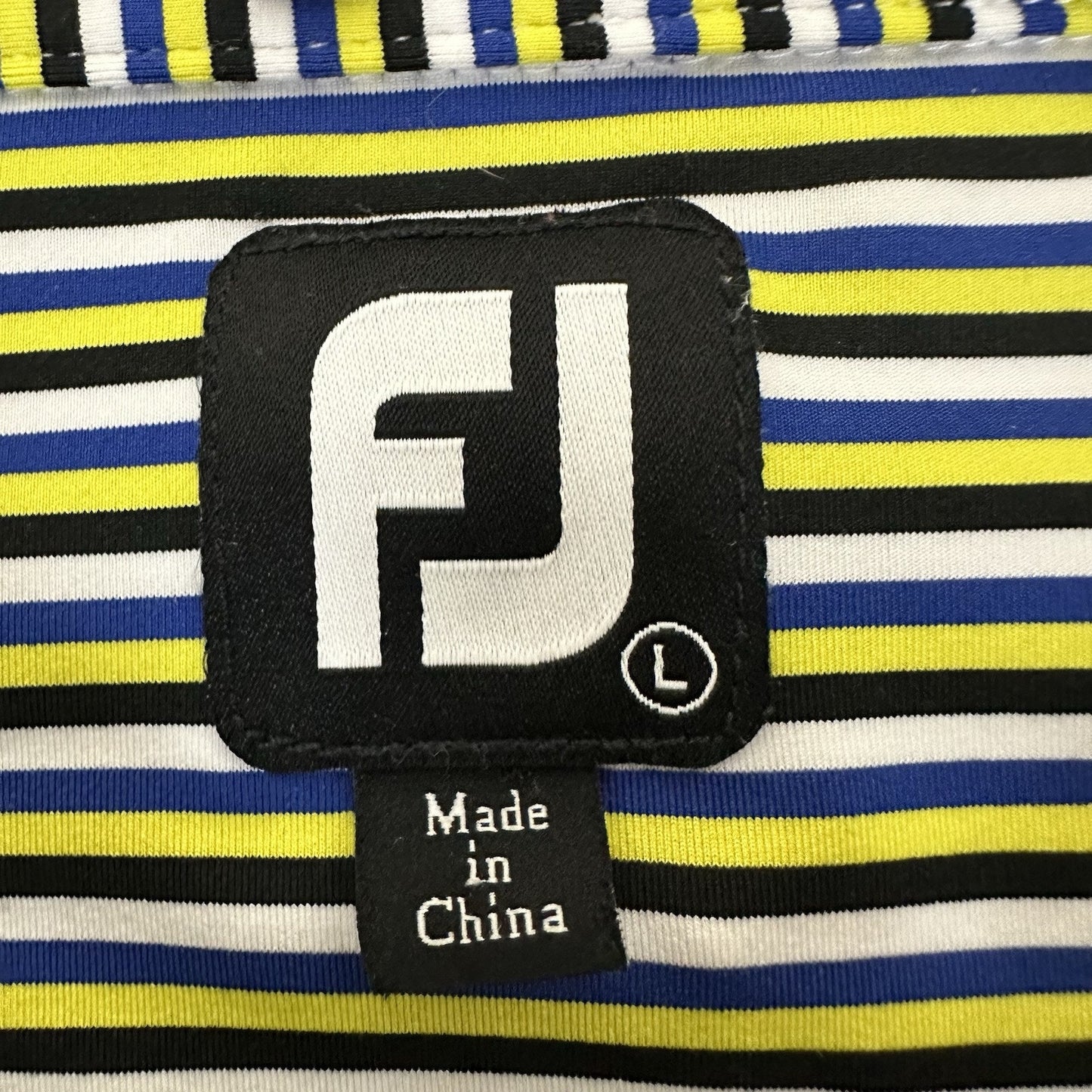 Footjoy Polo Shirt Mens Large Yellow Striped Golf Performance Short Sleeve Adult