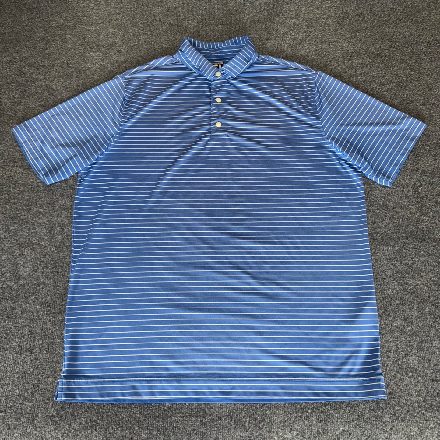 FootJoy Golf Polo Shirt Mens XL Blue Striped Athletic Fit Performance Stretch