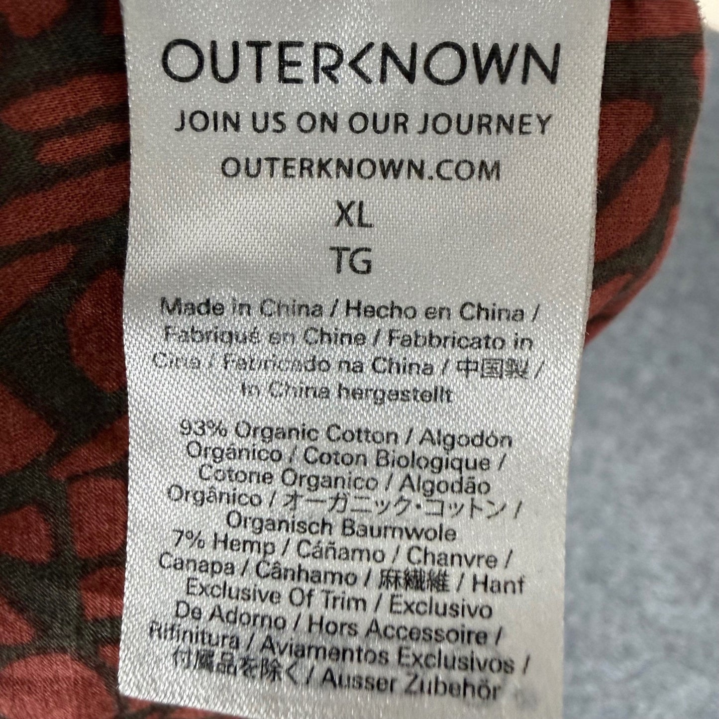 Outerknown Shirt Mens XL Short Sleeve Button Up Reverse Print Boho Surf Beach