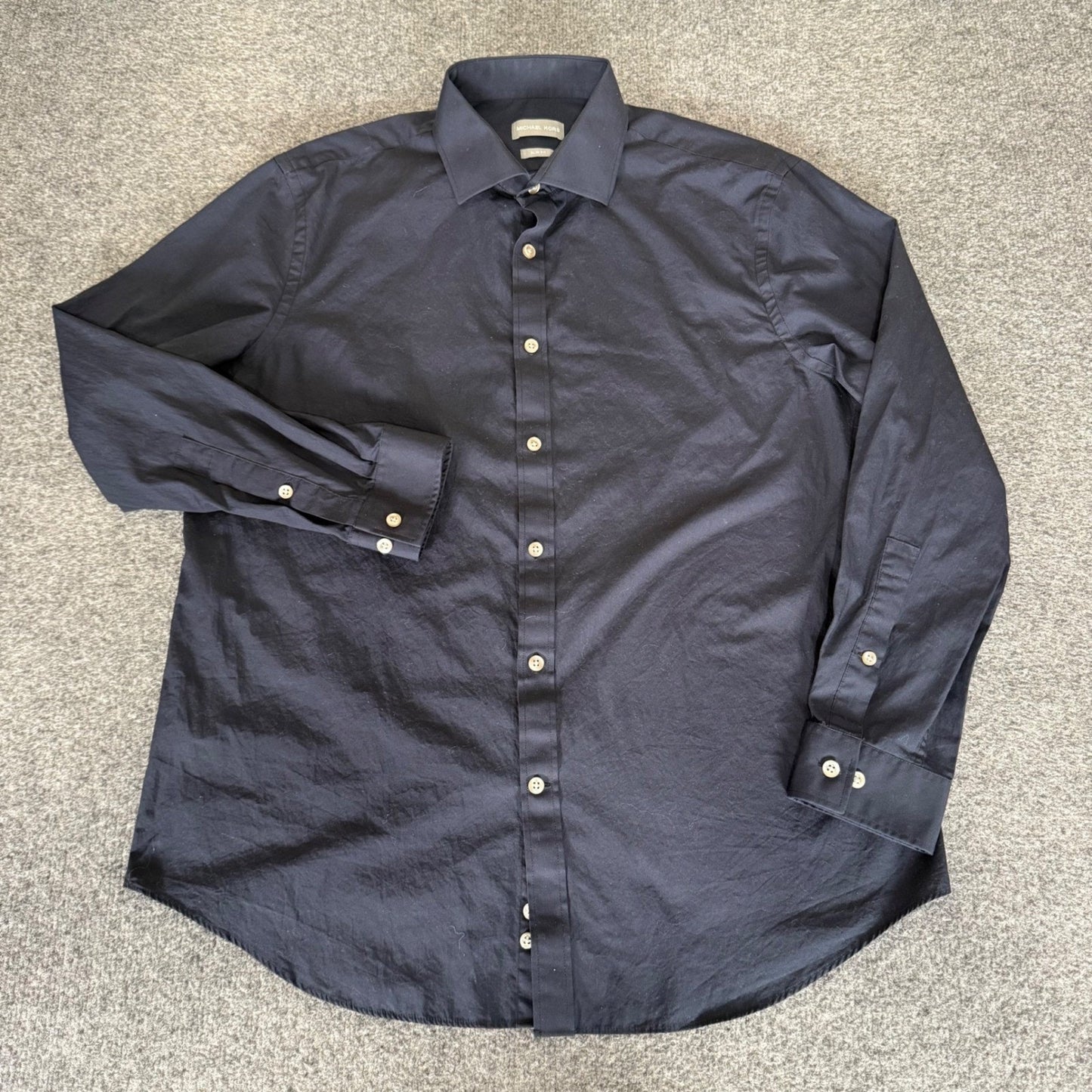Michael Kors Mens Slim Fit Dress Shirt Navy Blue 100% Cotton 16.5 32/33 Large