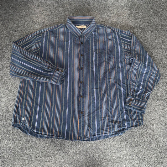 Tommy Bahama Mens XXL Blue Striped 100% Silk Long Sleeve Button Up Shirt Casual