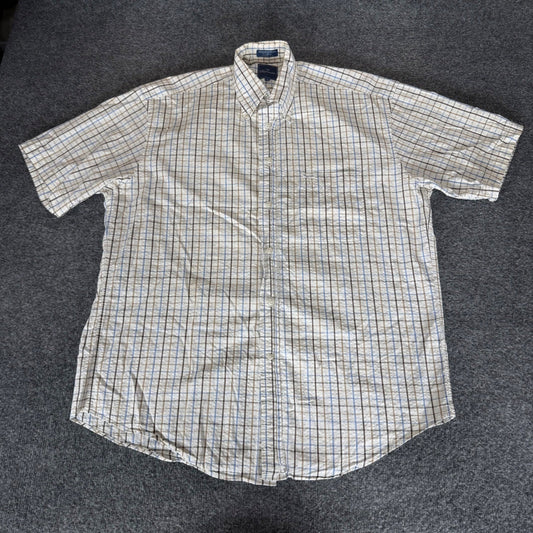Faconnable Mens Large Plaid Seersucker Short Sleeve Button Down Shirt Casual