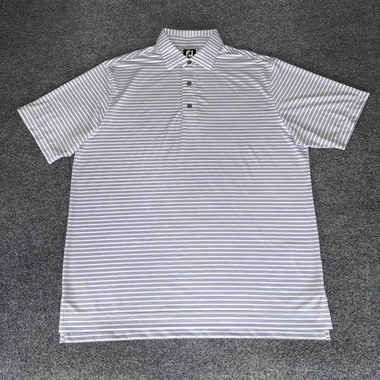 FootJoy Polo Shirt Mens Large Blue Striped Golf Short Sleeve Athletic Casual Top