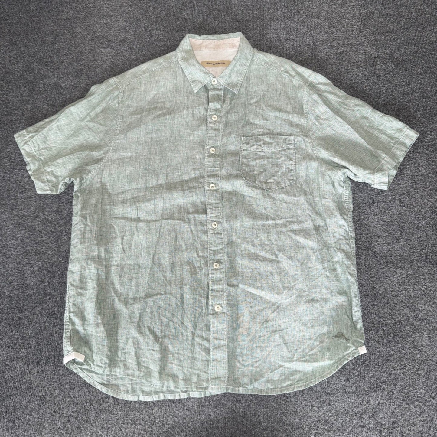 Tommy Bahama Mens Large Green 100% Linen Short Sleeve Button Up Shirt Casual