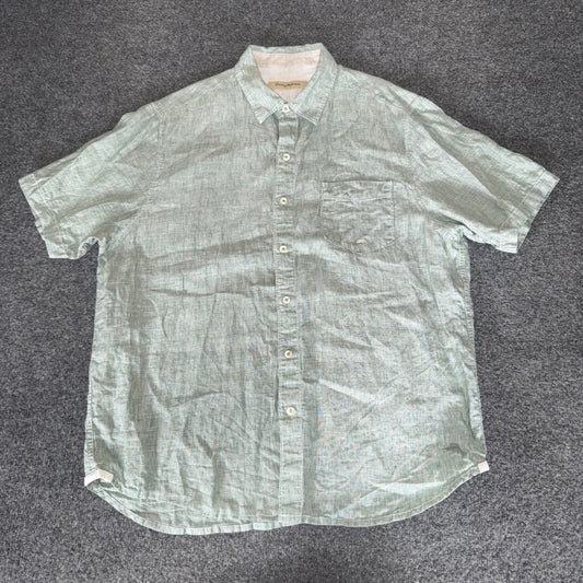 Tommy Bahama Mens Large Green 100% Linen Short Sleeve Button Up Shirt Casual