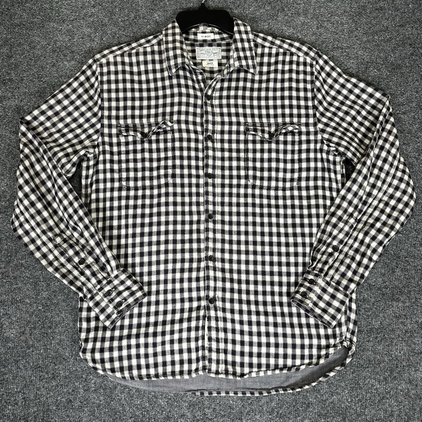Lucky Brand Shirt Mens Large Black Gingham Slim Fit Long Sleeve Button Up Casual