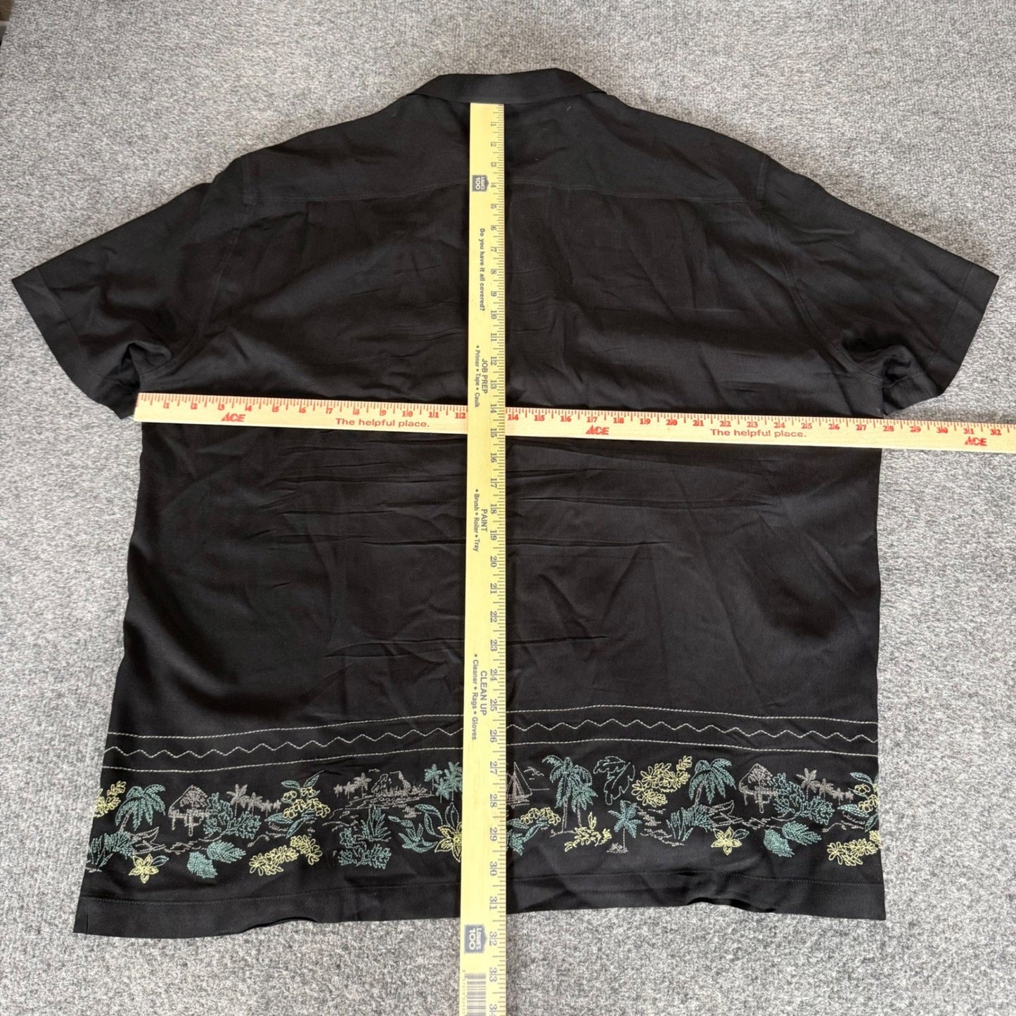 Tommy Bahama Mens XXL Black Silk Tropical Embroidered Camp Shirt Short Sleeve