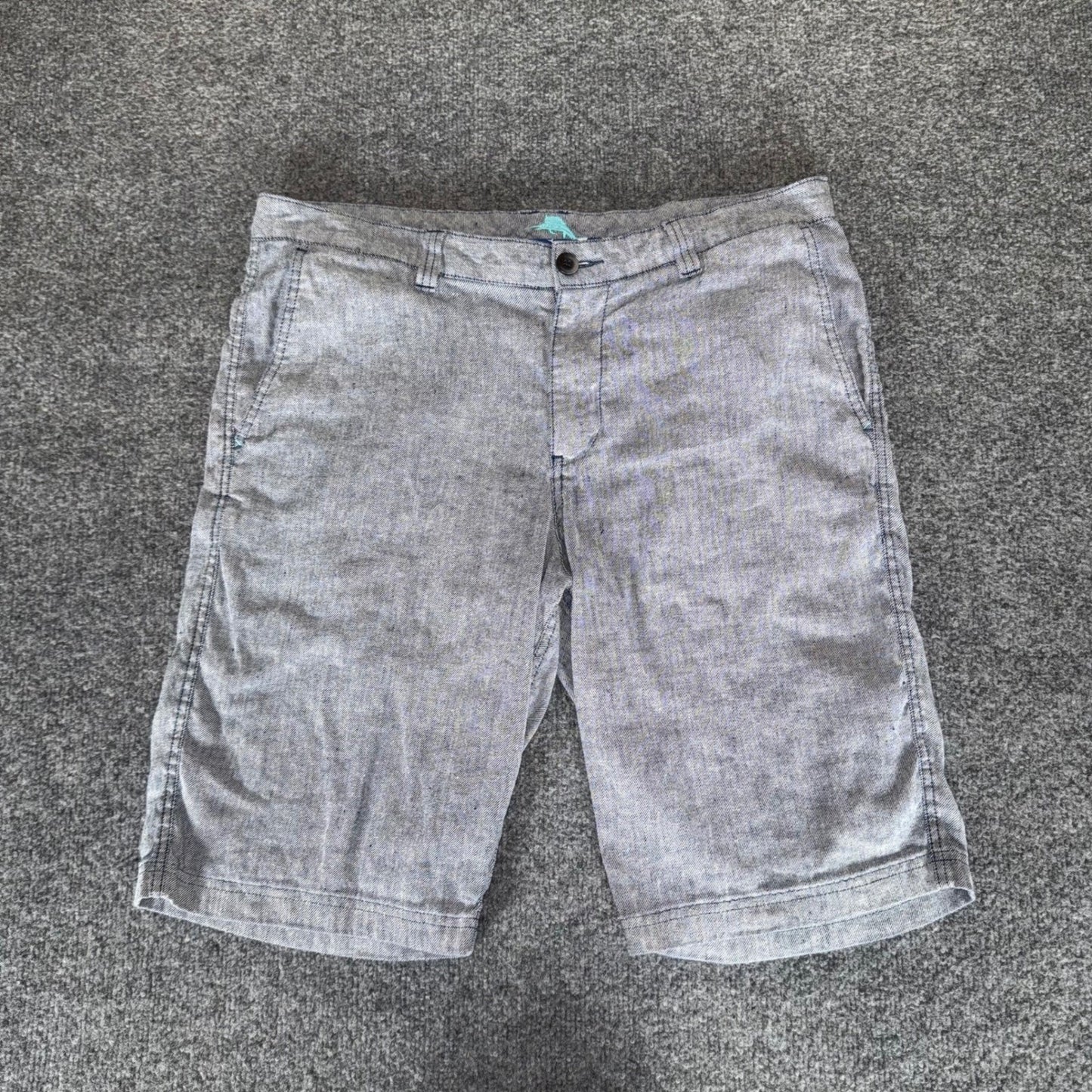 Tommy Bahama Mens Shorts 35 Blue Linen Blend Casual Summer Flat Front Beach