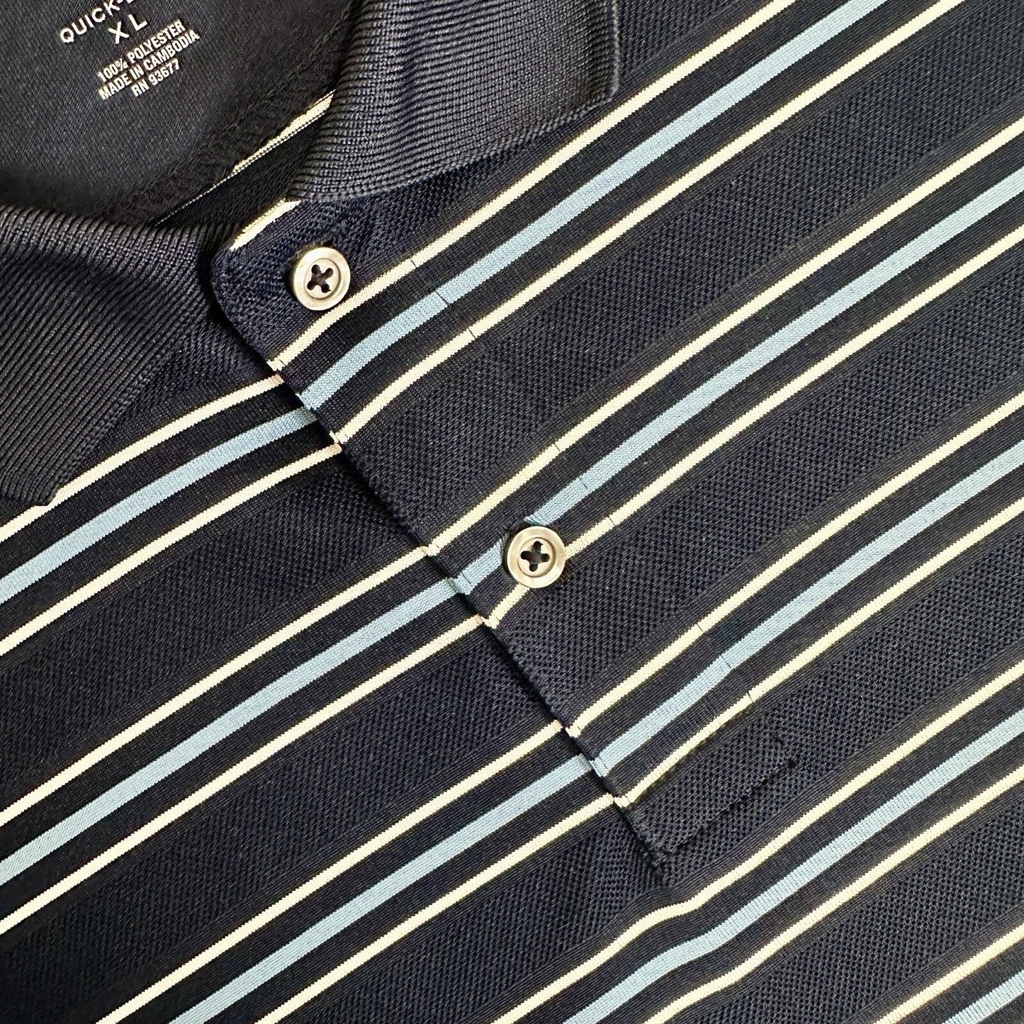 St Johns Bay Polo Shirt Mens XL Blue Striped Short Sleeve Quick Dry Casual Adult