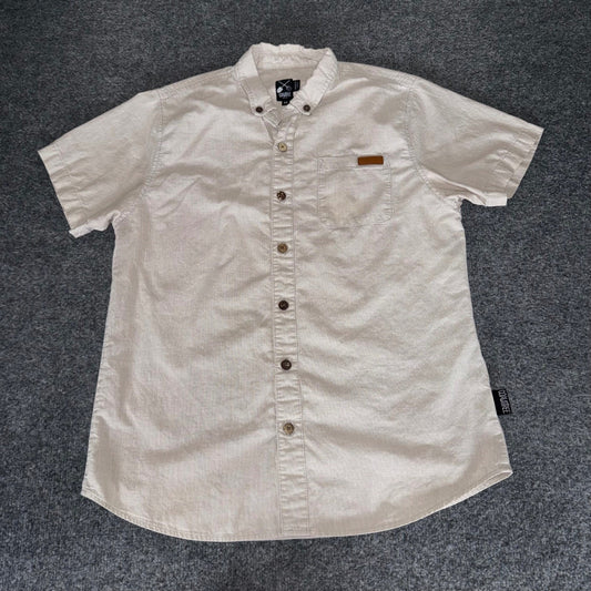 Coalatree Organics Shirt Mens M Beige Short Sleeve Button Up Made in USA Outdoor