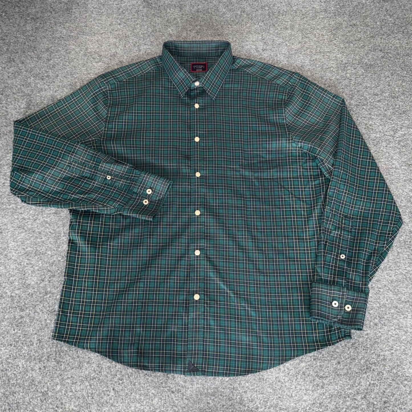 UNTUCKit Mens XL Green Plaid Long Sleeve Button Up Shirt Polyester Casual Top