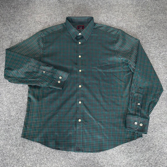 UNTUCKit Mens XL Green Plaid Long Sleeve Button Up Shirt Polyester Casual Top
