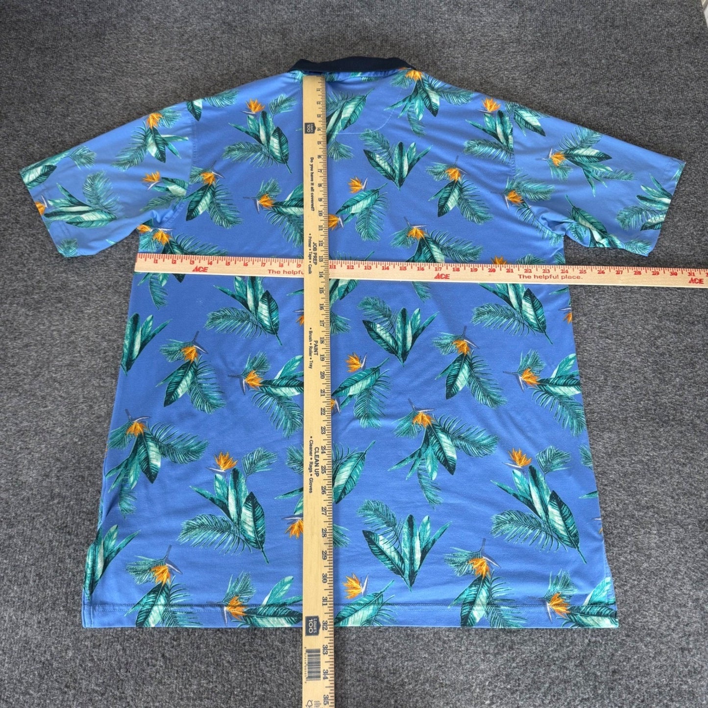 Southern Marsh Mens XL Tropical Bird of Paradise Performance Polo Shirt Blue