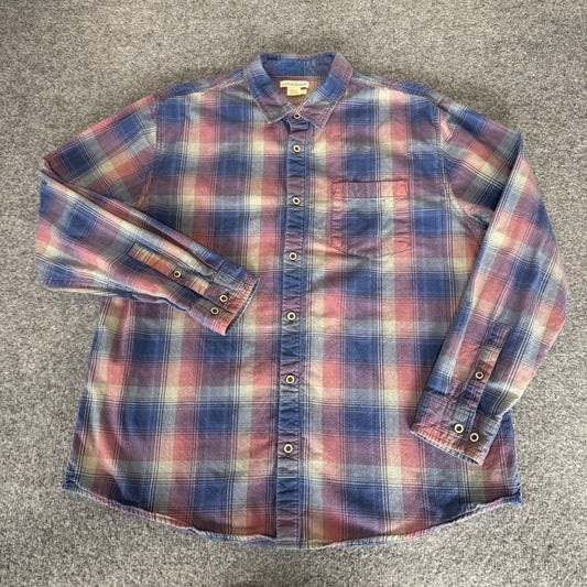Carbon 2 Cobalt Mens L Plaid Button Up Shirt Blue Red Cotton Long Sleeve Casual