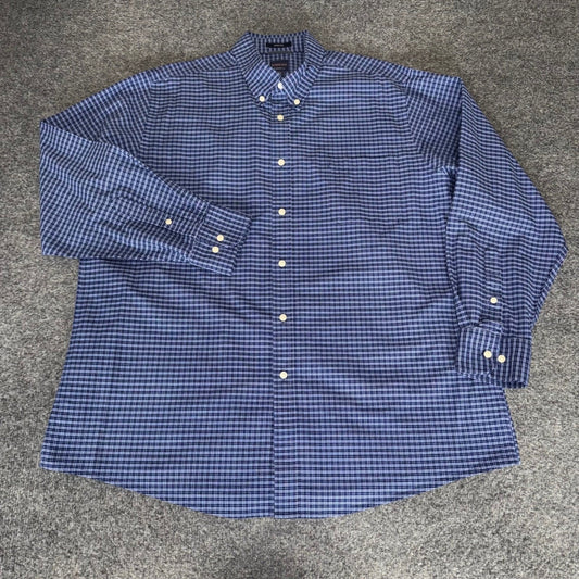 Dockers Battery Street Mens XL Blue Plaid Stretch Button Down Shirt Classic Fit
