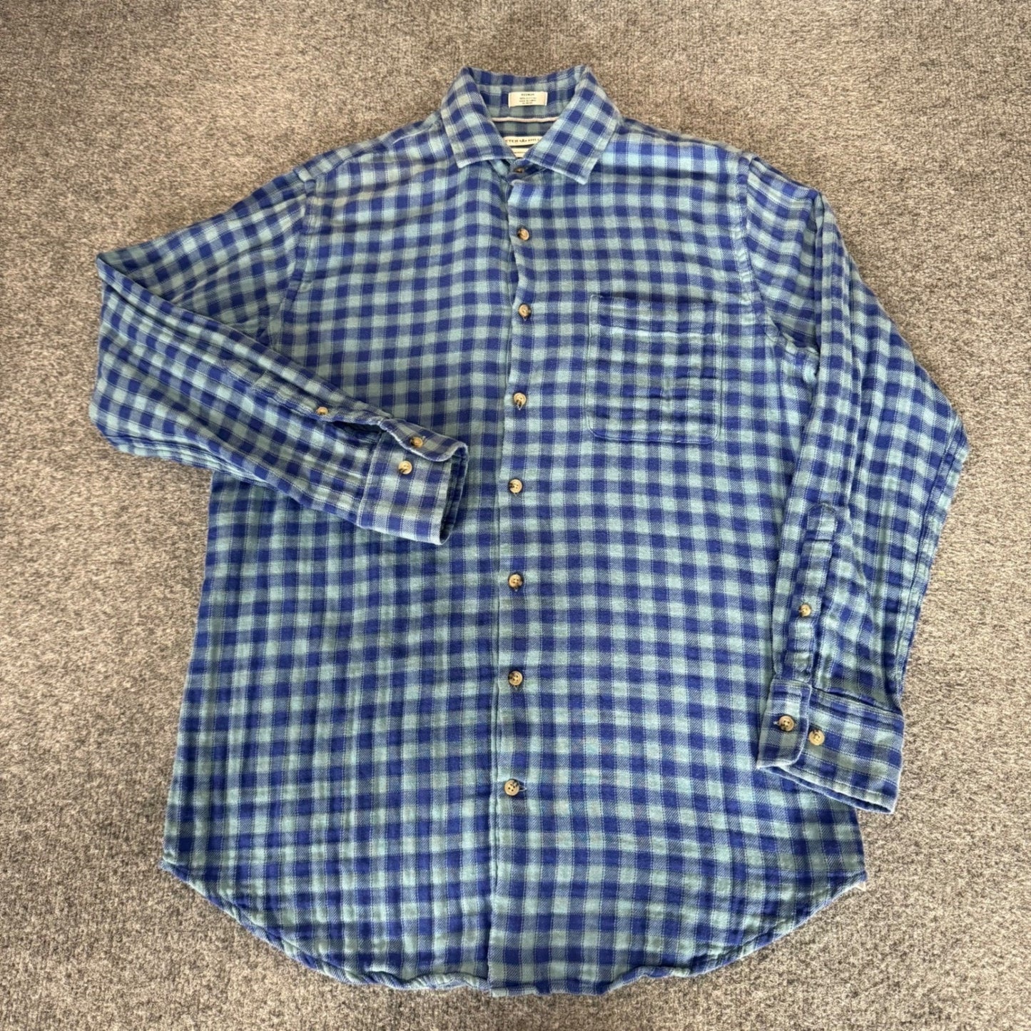 Peter Millar Mountainside Blue Gingham Cotton Flannel Shirt Mens Medium Casual