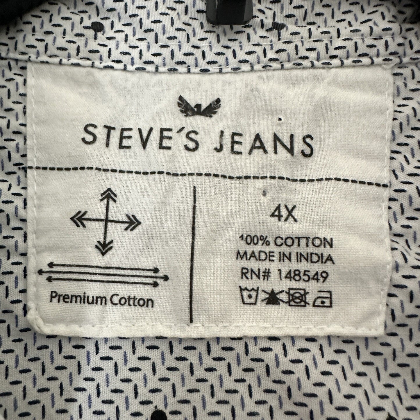 Steve's Jeans Shirt Men 4XL (2XB) White Geometric Short Sleeve Button Up Pockets