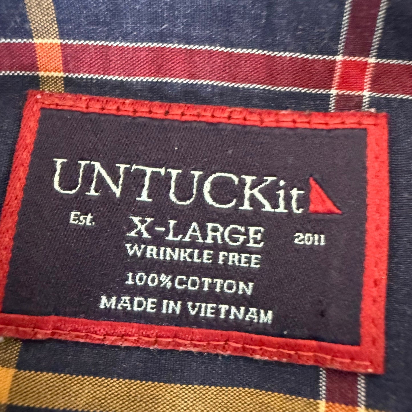 UNTUCKit Mens XL Blue Plaid Wrinkle Free Cotton Long Sleeve Button Down Shirt