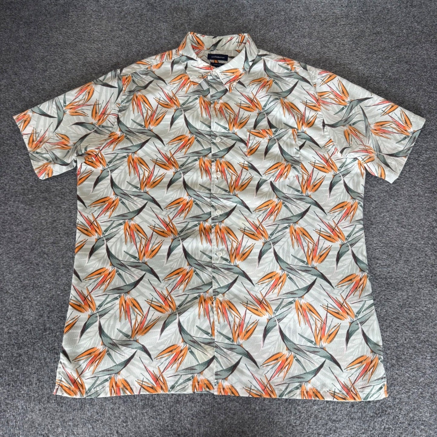 Croft & Barrow Mens Large Bird of Paradise Floral Hawaiian Shirt Short Sleeve
