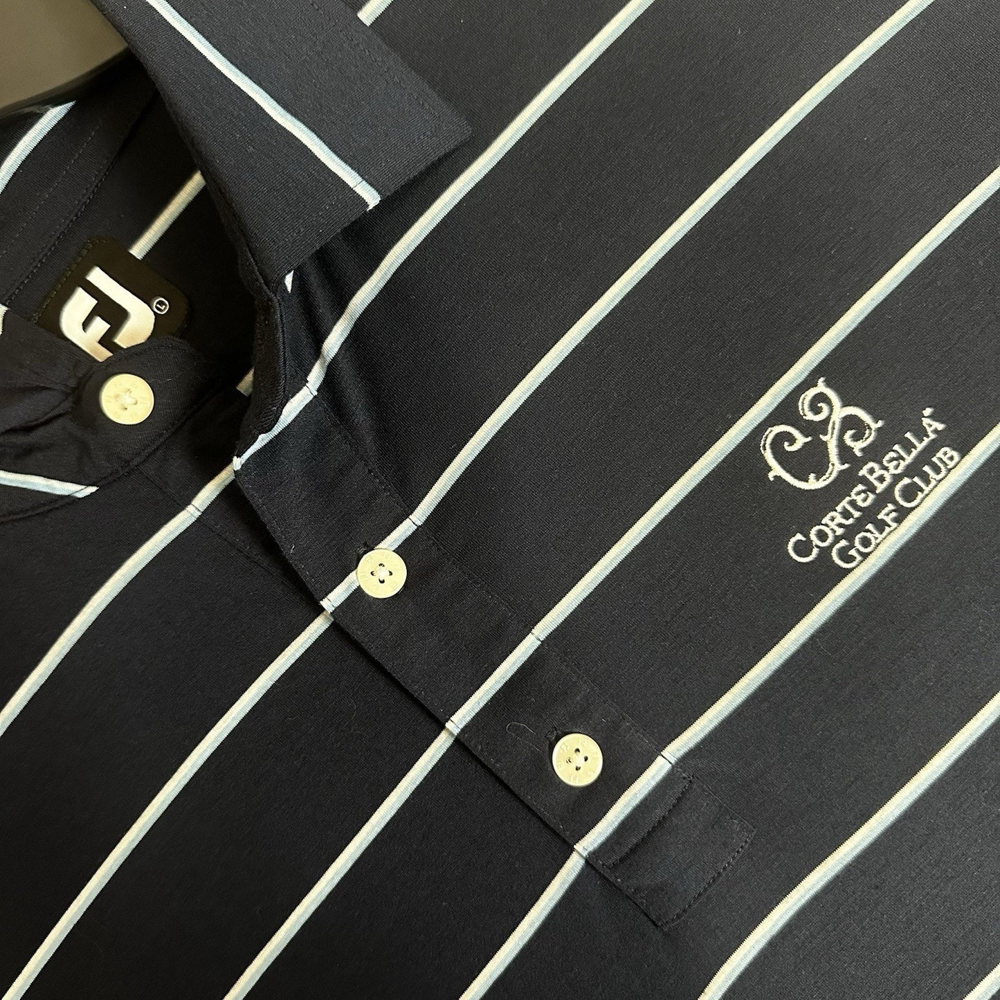 Footjoy Polo Shirt Men's Large Blue Striped Golf Performance Short Sleeve Casual