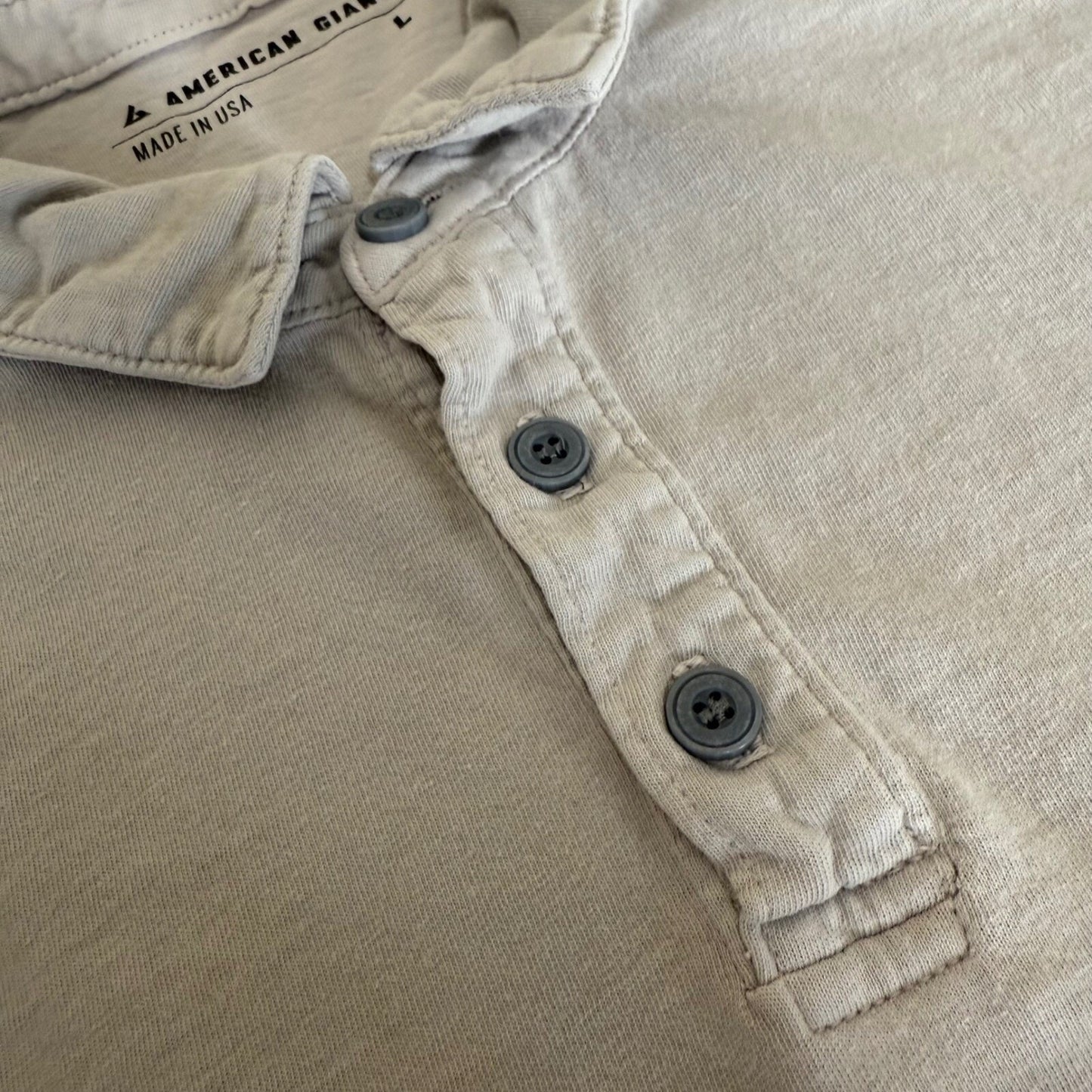 American Giant Polo Shirt Made In USA Cotton Casual Short Sleeve Mens Grey Large