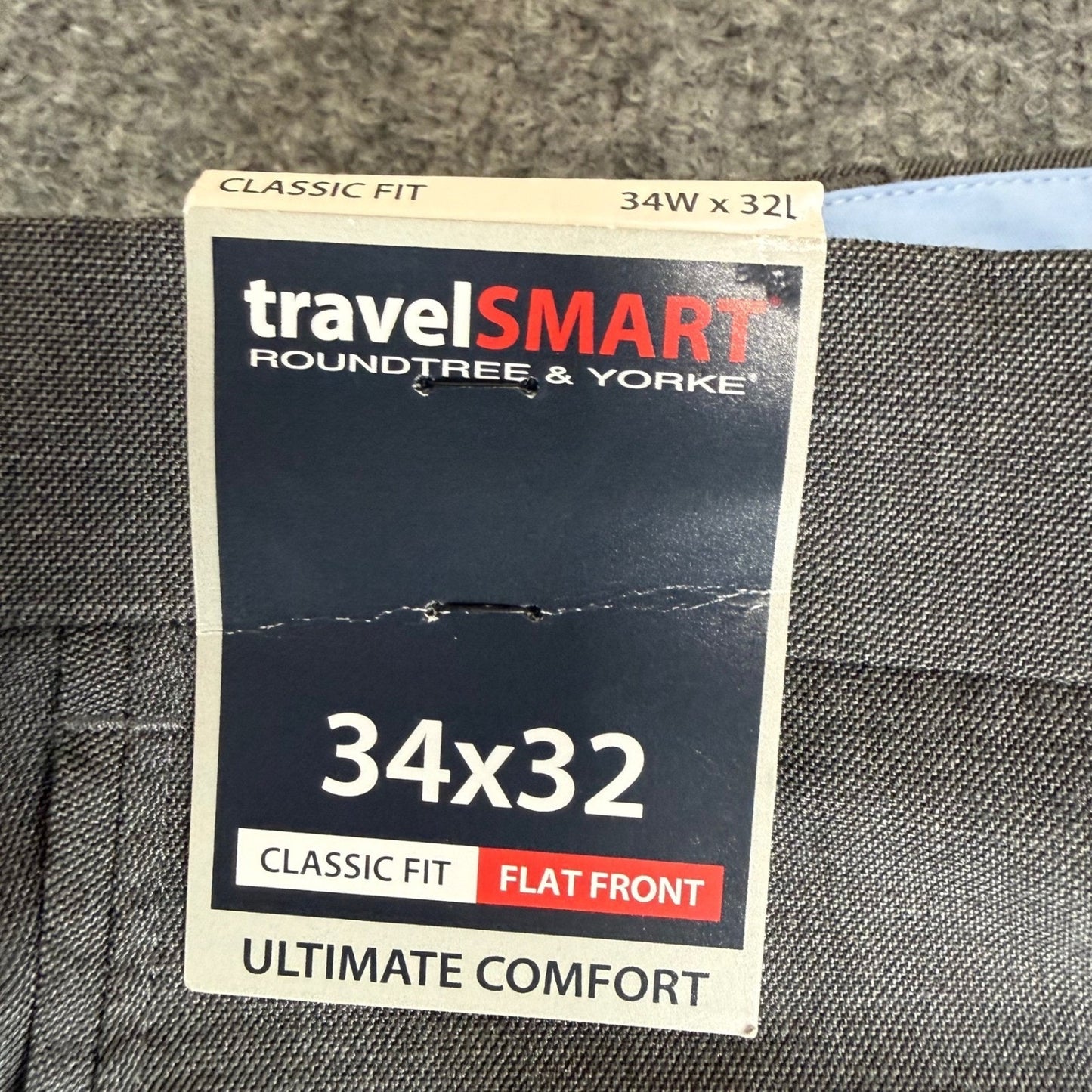 Roundtree & Yorke TravelSmart Mens 34x32 Gray Dress Pants Classic Fit Flat Front