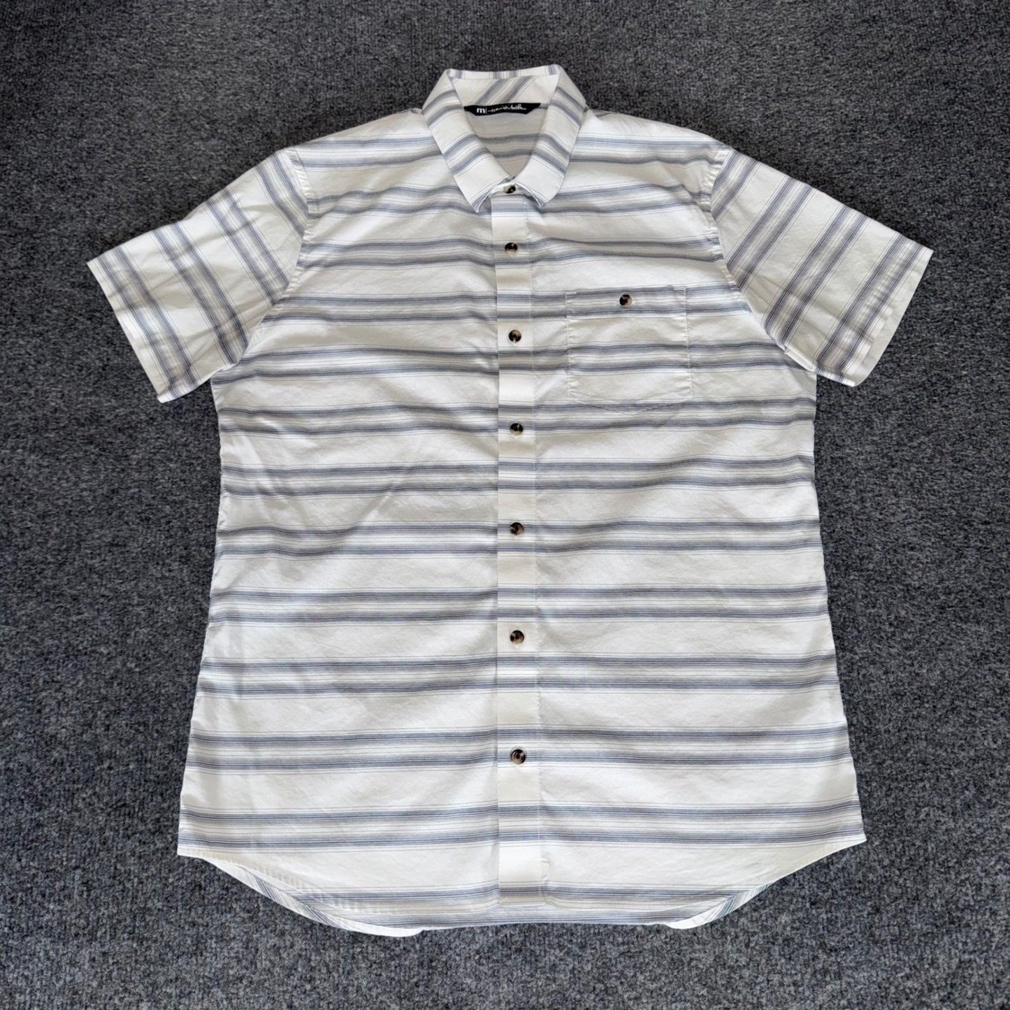 Travis Mathew Shirt Mens Medium Striped Golf Short Sleeve Button Up Casual Top