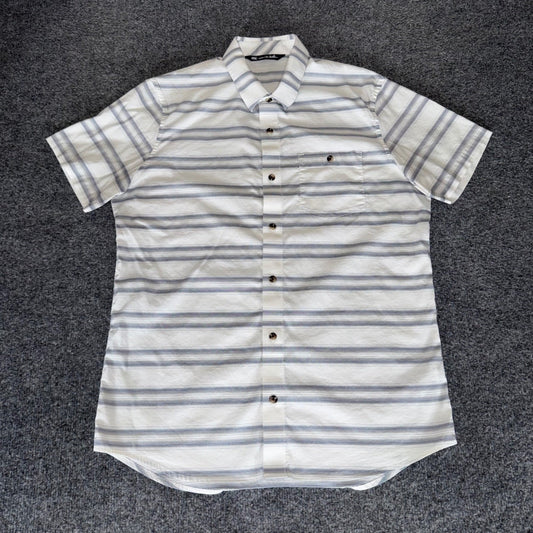 Travis Mathew Shirt Mens Medium Striped Golf Short Sleeve Button Up Casual Top