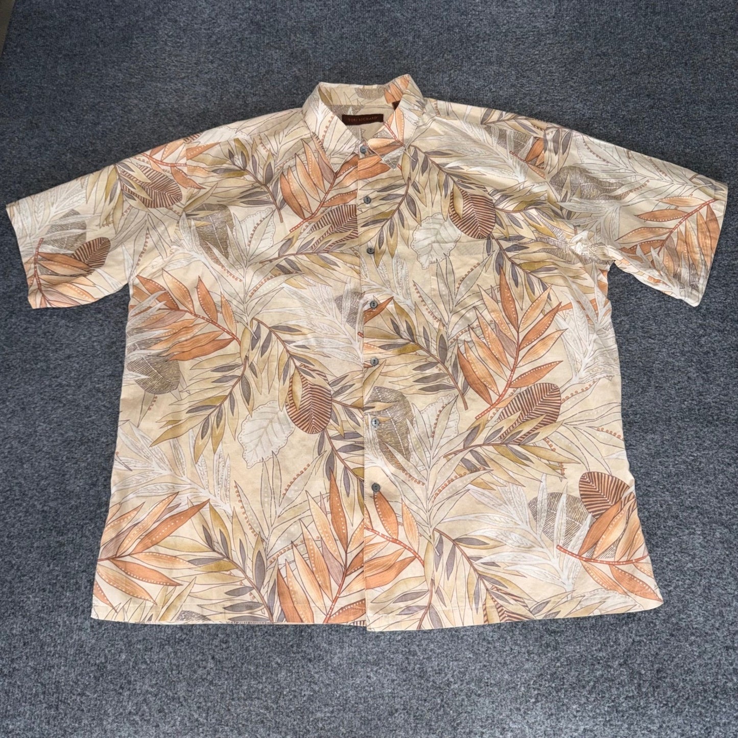 Tori Richard Mens 2XL Cotton Lawn Tropical Leaf Print Button Up Shirt Hawaiian
