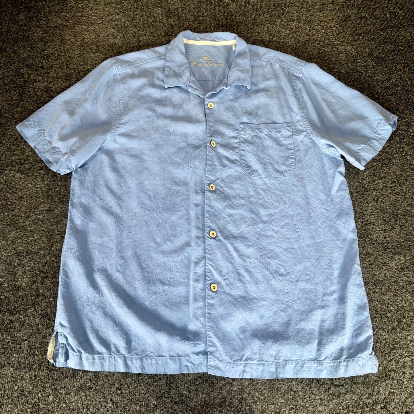 Tommy Bahama Mens Large Blue Silk Camp Shirt Floral Short Sleeve Hawaiian Resort