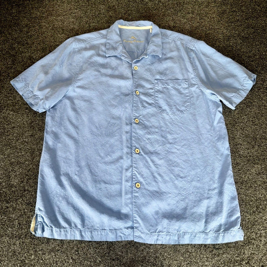 Tommy Bahama Mens Large Blue Silk Camp Shirt Floral Short Sleeve Hawaiian Resort