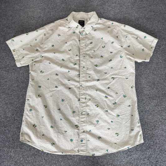 RVCA Mens XL Slim Fit Short Sleeve Button Down Shirt Floral Micro Dot Cotton