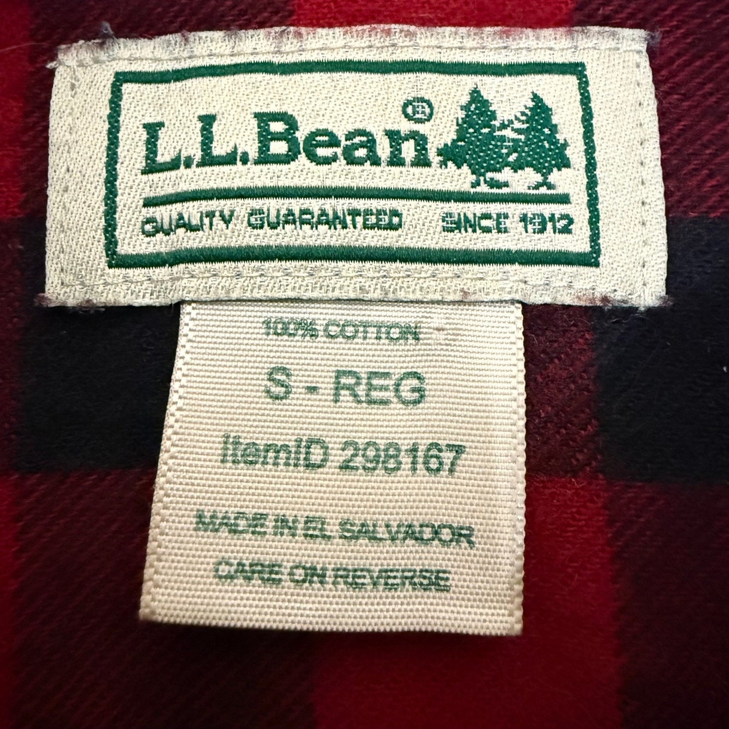 LL Bean Mens Scotch Plaid Flannel Shirt Red Black Cotton Button Up Small Outdoor