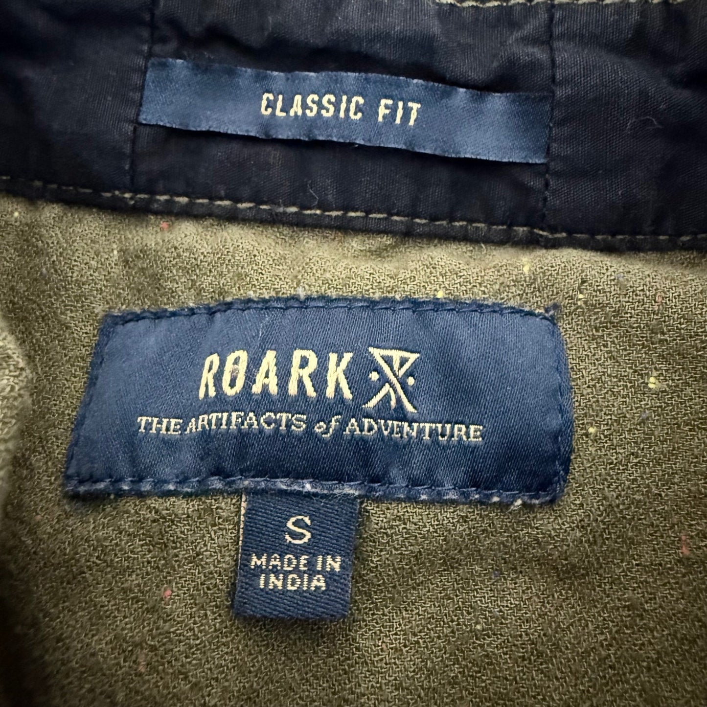 Roark Revival Mens Small Olive Green Speckled Cotton Button Up Shirt Casual