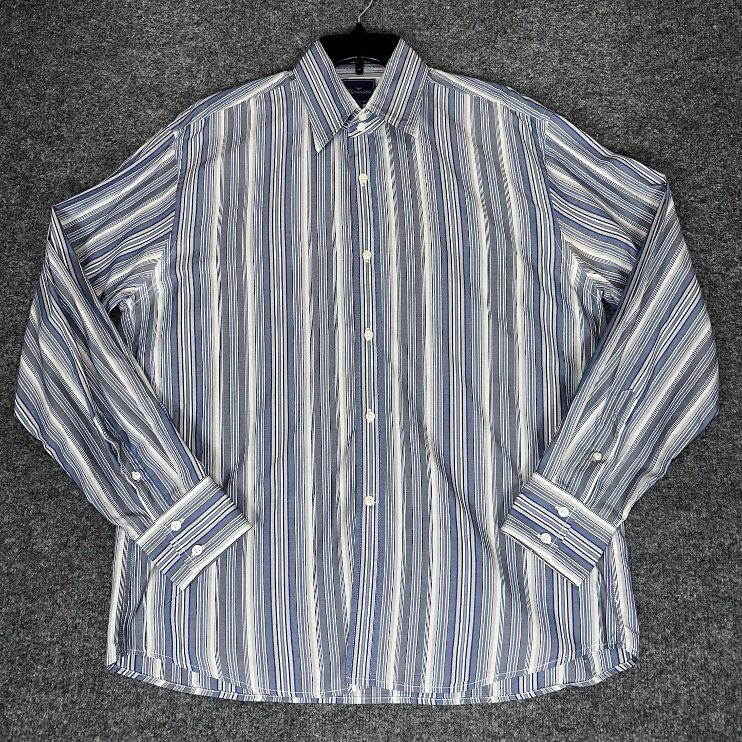 Faconnable Shirt Mens Large Blue Striped Casual Button Up Long Sleeve Adult
