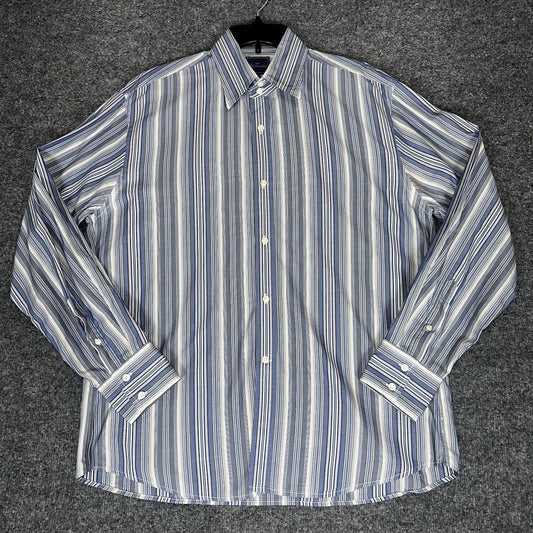 Faconnable Shirt Mens Large Blue Striped Casual Button Up Long Sleeve Adult