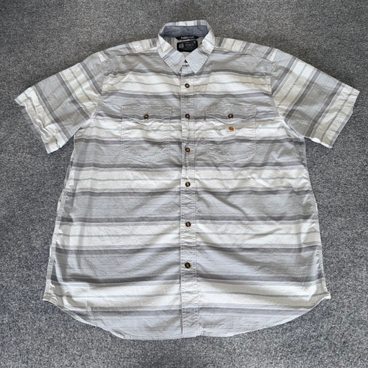 Carhartt Shirt Rugged Flex Mens XL Gray Striped Relaxed Short Sleeve Button Up
