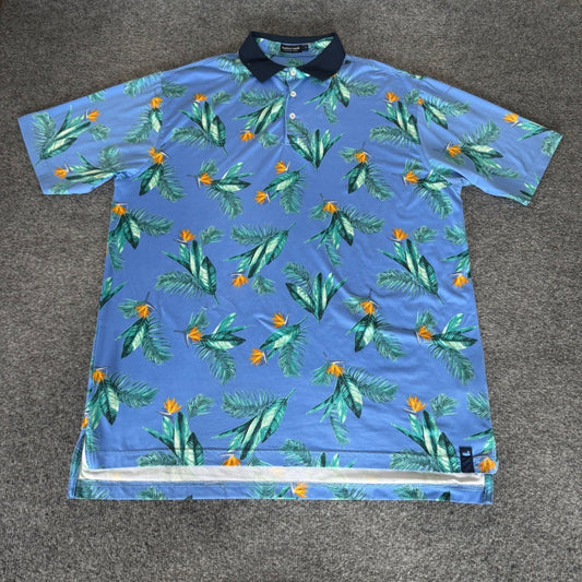 Southern Marsh Mens XL Tropical Bird of Paradise Performance Polo Shirt Blue