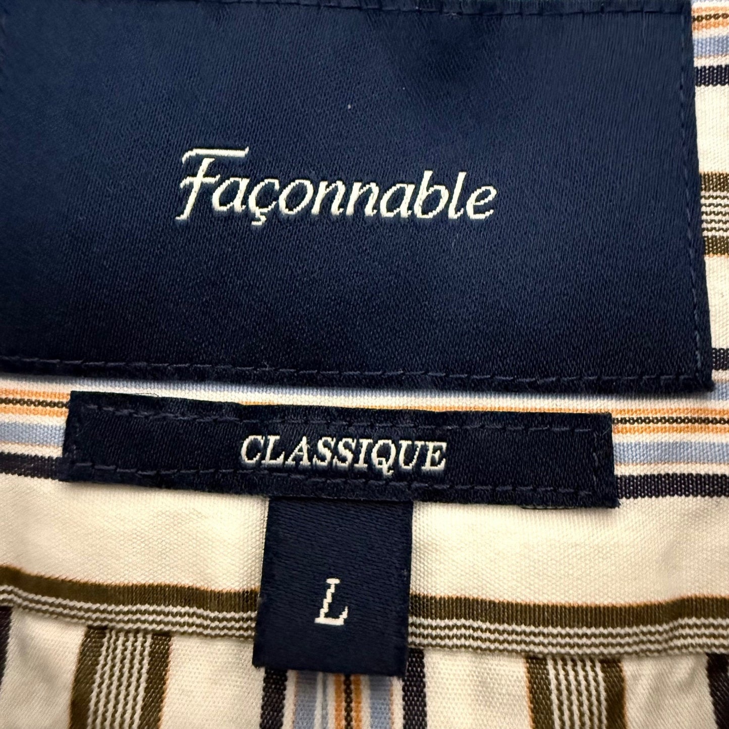 Faconnable Classique Mens Large Short Sleeve Button Down Shirt Striped Cotton L