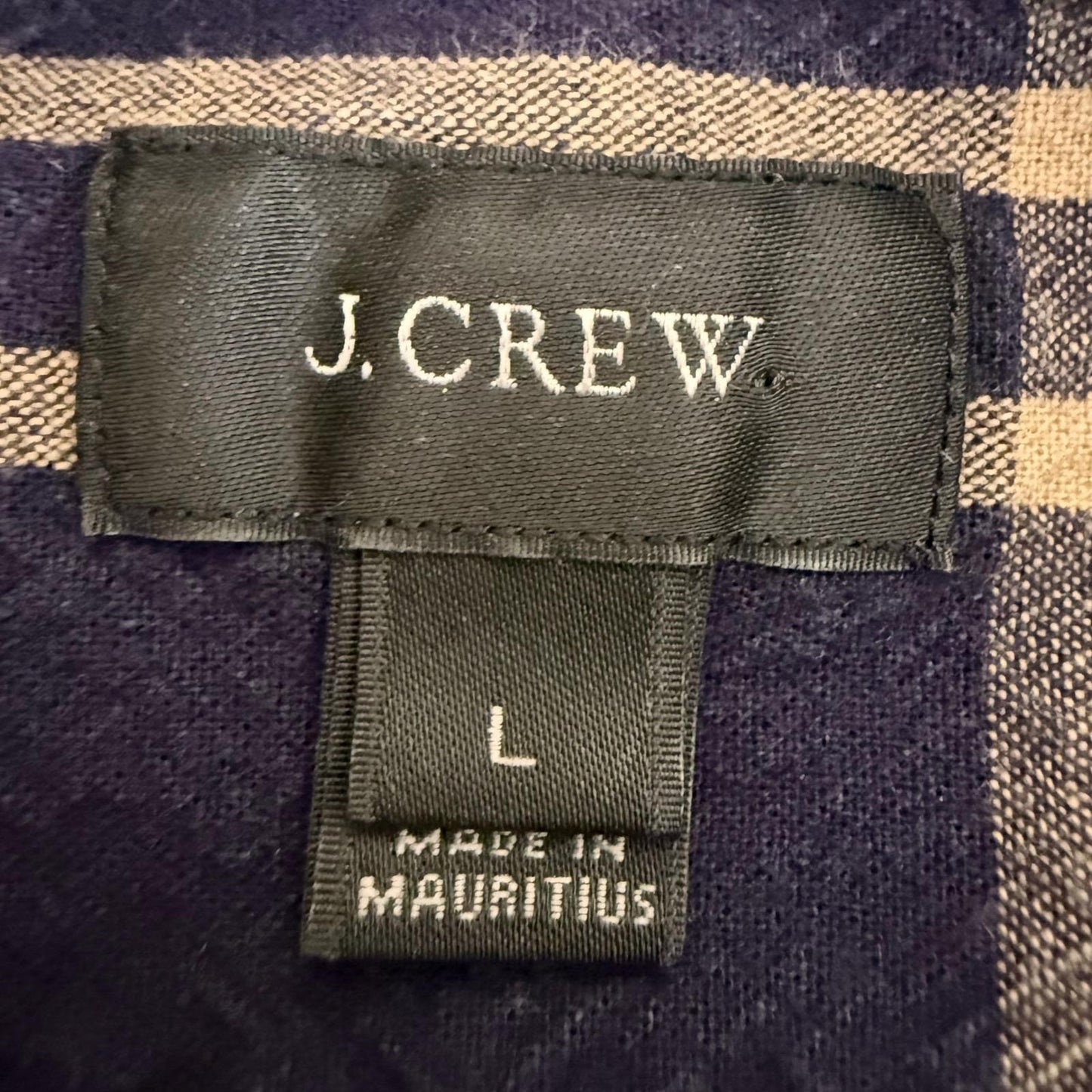 J.Crew Mens L Navy Tan Plaid Short Sleeve Button Up Shirt Cotton Casual Classic